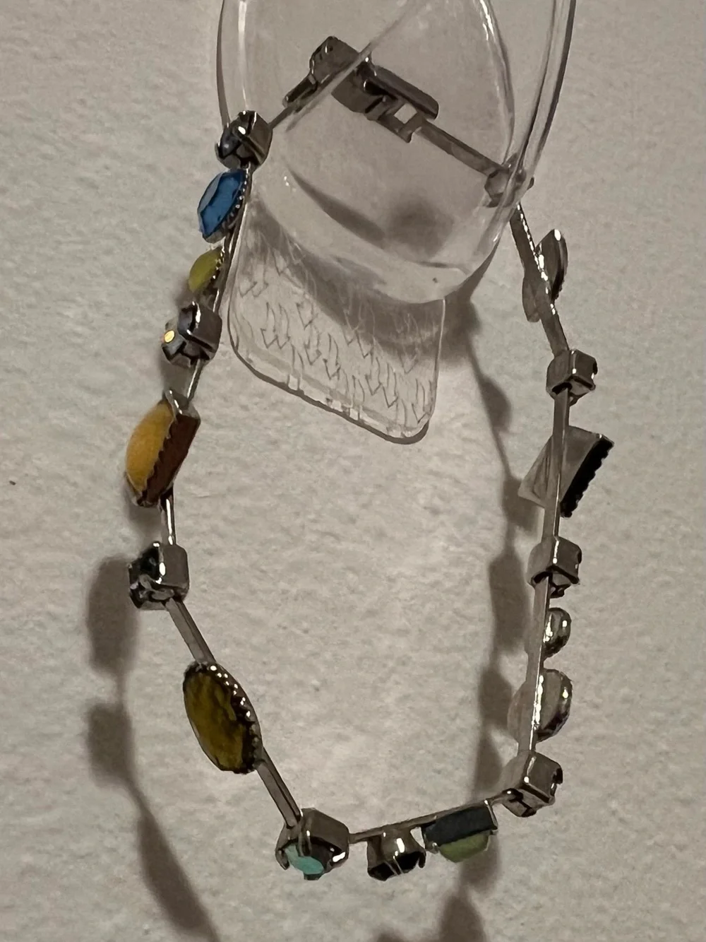 Lia Sophia Cache Silver Necklace and matching brac with Blue and Yellow Accents